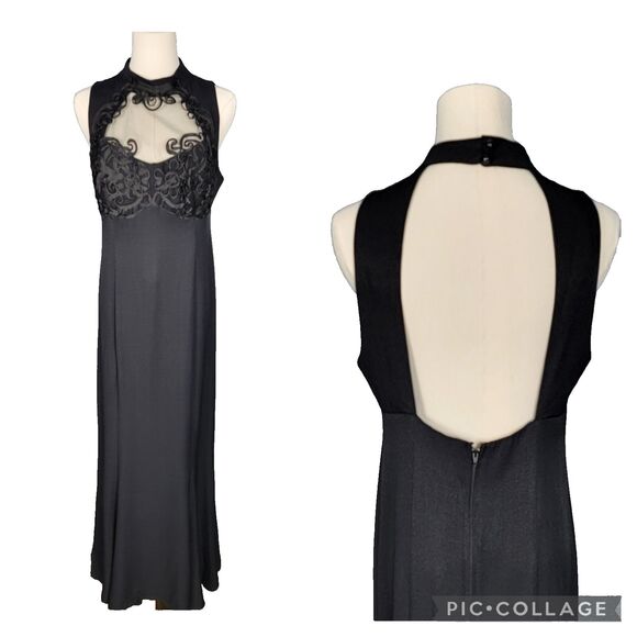 Vintage Dress 12 Med VTG 80s  Maxi Black Tie Prom Event - Picture 1 of 17
